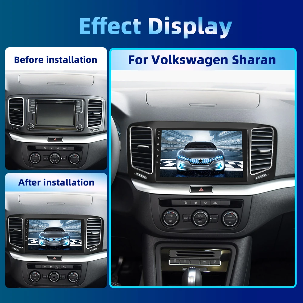 Podofo Android 11 9 Inch Car Radio For Volkswagen Sharan 2012-2018 2Din Multimedia Video Player Carplay Auto GPS Navigation WIFI