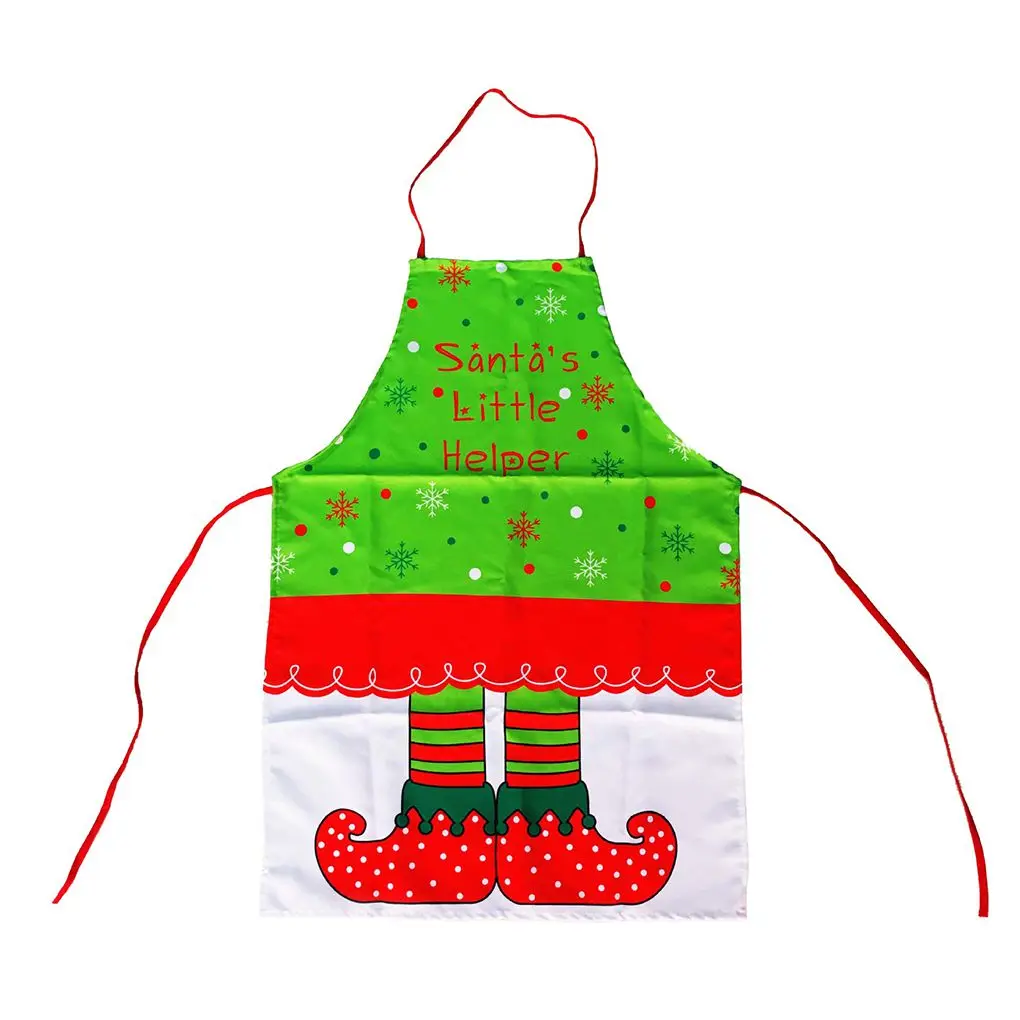 Christmas Elf Pattern Print Apron Women’s Cute Kitchen Apron Xmas Decoration