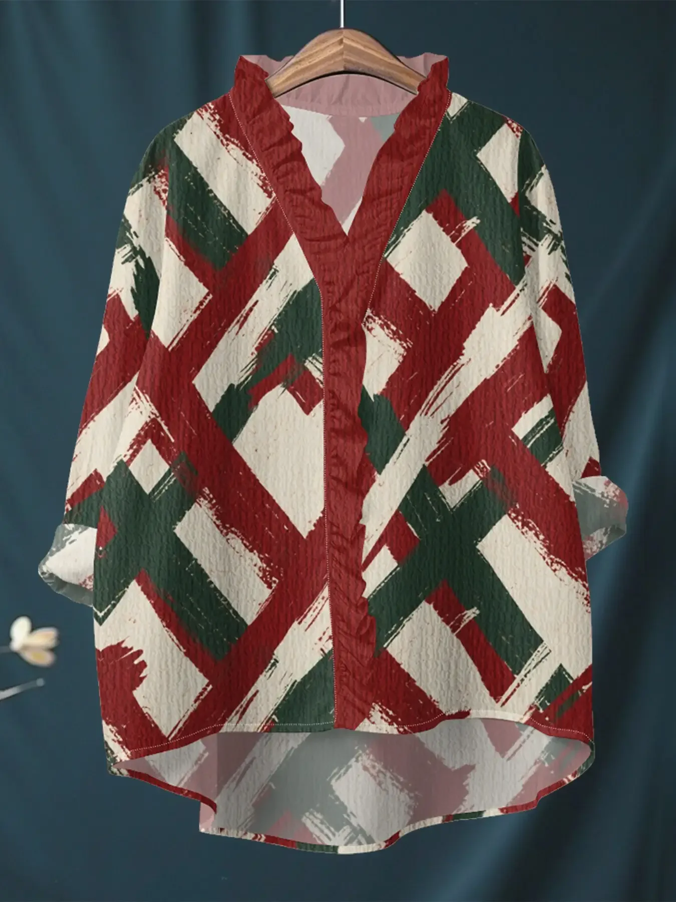 

New women's printed long sleeved shirt with ruffled neckline, Best gift choices for Christmas and New Year