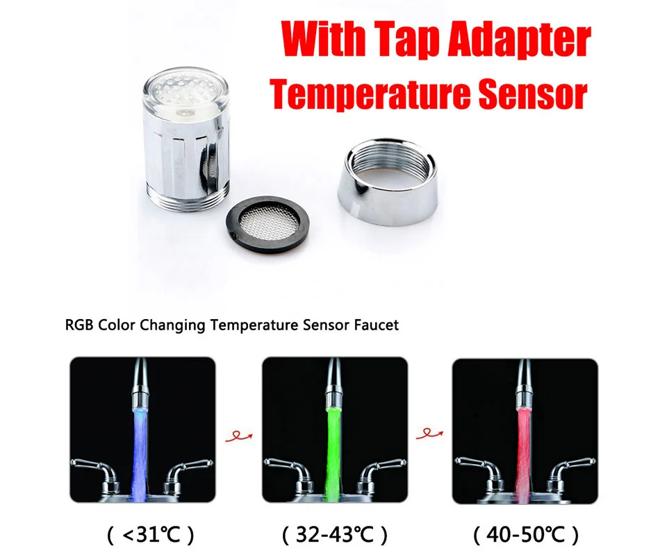 LED Temperature Sensitive Faucet Water Saving Kitchen Bathroom Sensor 7 Color Change Faucet Head Aerator Tap Nozzle Shower