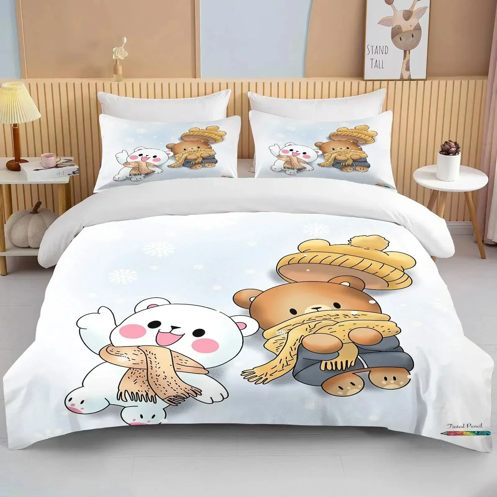 3D Bubu Dudu Cartoon Cute Bear Kawaii Christmas Gift Microfiber or Polyester Printed Bed Set Duvet Cover Bedding Set Queen Size