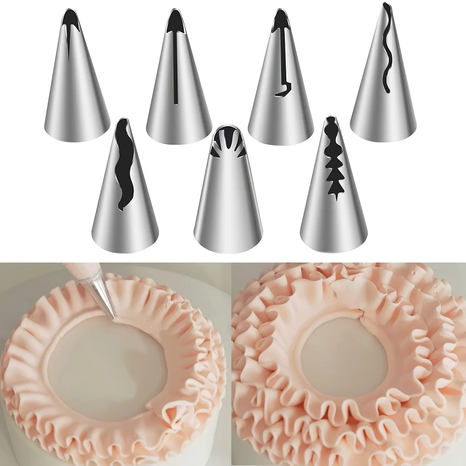 7pcs Stainless Steel Pleated Skirt Tube Nozzle Set for Pastry and Cake Decorating - Baking Supplies with Easy Release Design