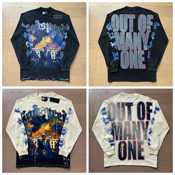 

Свободная длинная футболка Godspeed со скелетом и буквенным принтом, повседневная уличная одежда ранней осени, удобный круглый топ