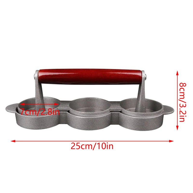 مكابس همبرغر صغيرة غير لاصقة 3 فتحة فطائر برجر صغيرة الصحافة الثلاثي لحوم البقر برغر صانع قالب آلة اللحوم اكسسوارات المطبخ