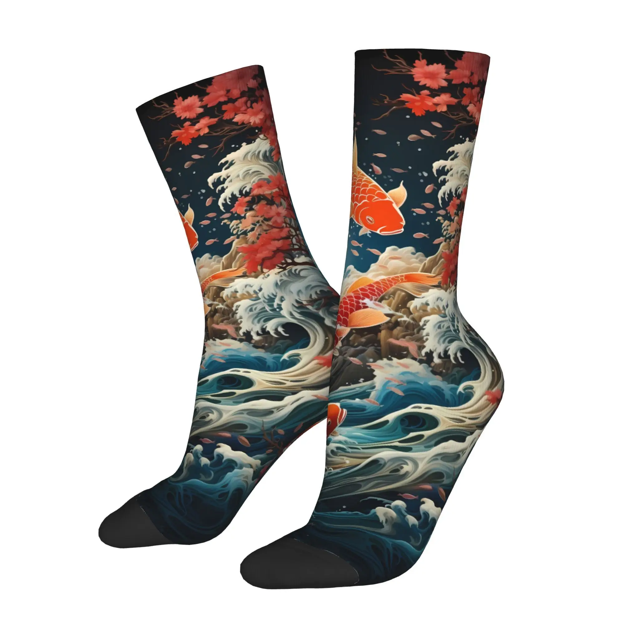 

Koi Fish Wave Moon Sock Printed Man Polyester Fashion