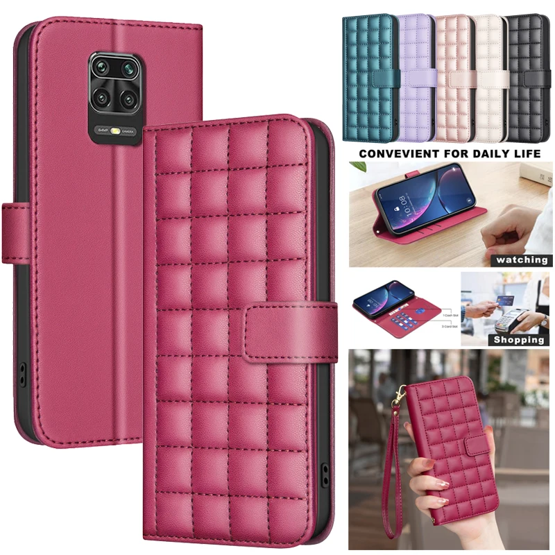 

3D Checkered Pattern Wallet Bag Leather Case For Xiaomi Redmi Note 9S 9C NFC Note9 Pro Max Phone Cases Magnetic Flip Cover 2024