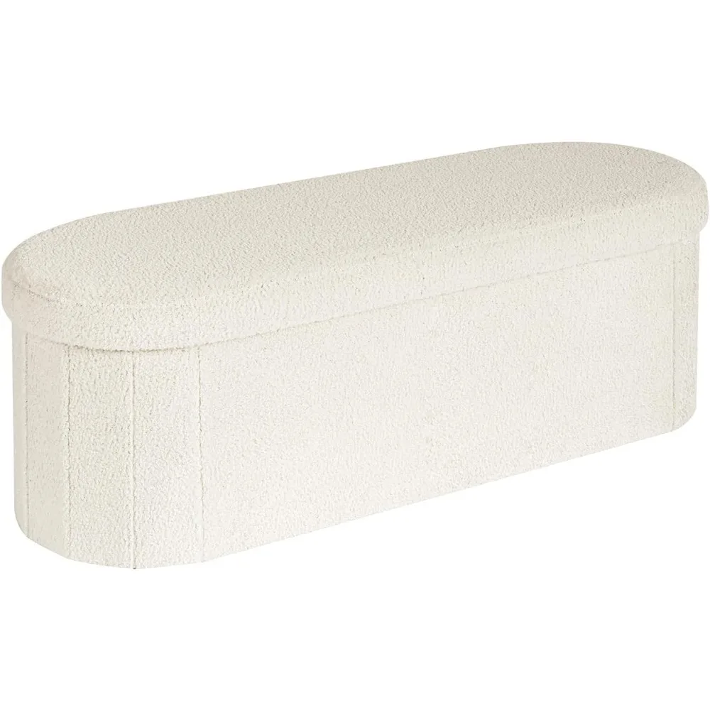 

With living room storage stool, Sherpa folding storage stool, 43.3 "folding bedroom bench, cream white