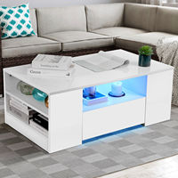 High Gloss Coffee Table, Coffee Table with Storage, White Coffee Table for Living Room with Led RGB Lights 2 Drawer Storage