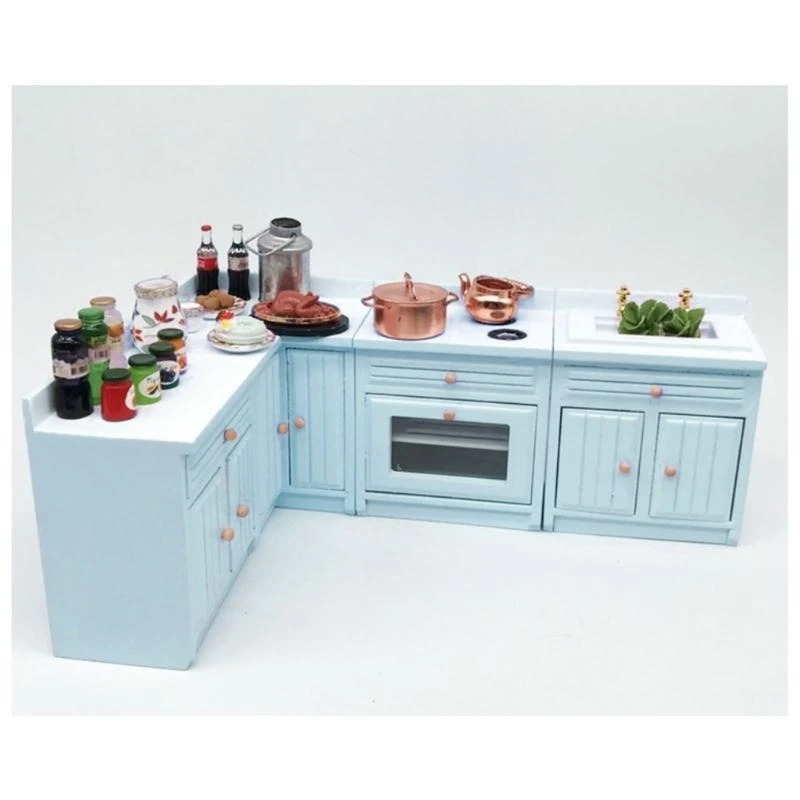 1/12 Casas muñecas Gabinete cocina con puertas funcionales Muebles casas muñecas