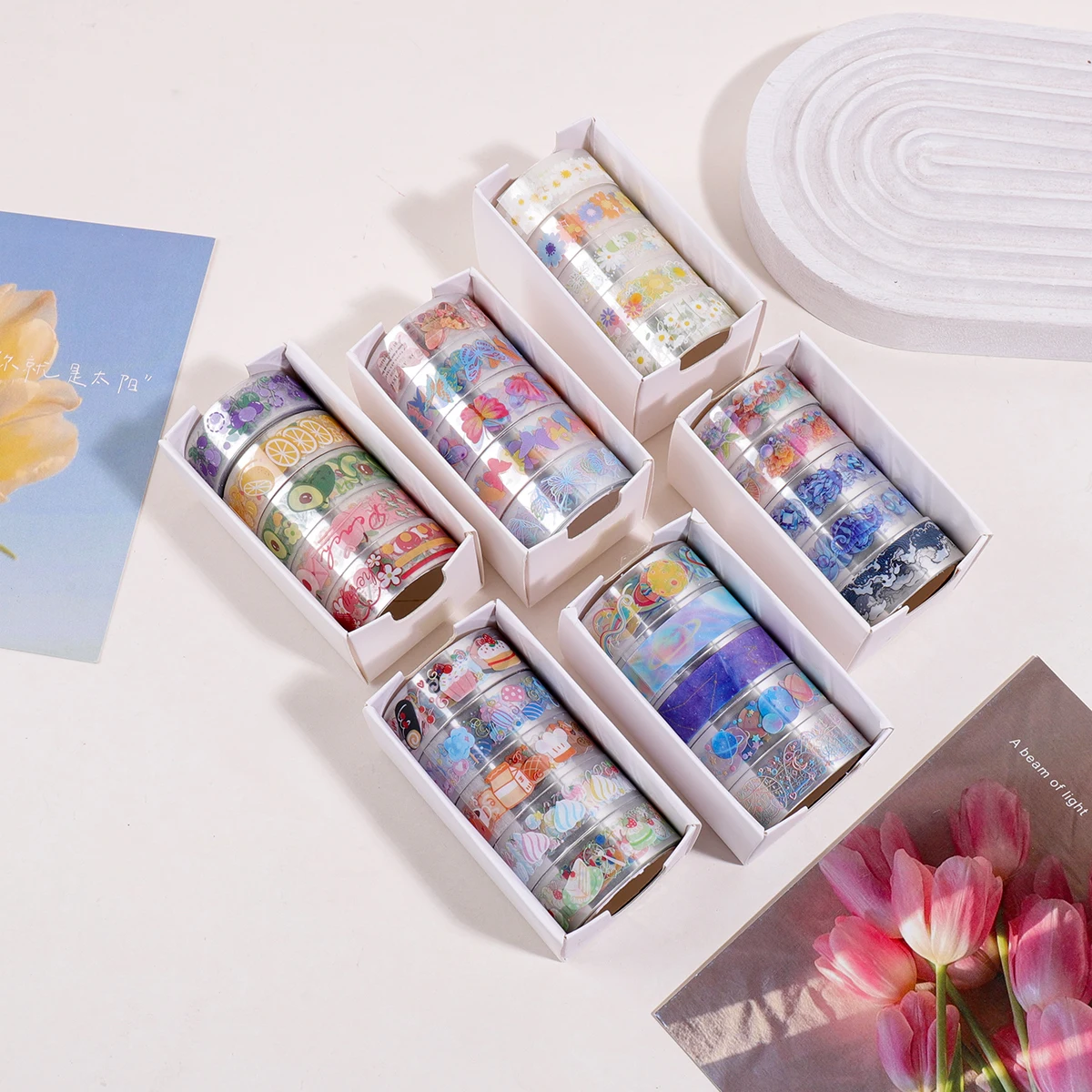 5 Rolls Clear PET Washi Tape Set, 1.5cm×2m Transparent Decorative Tape for Scrapbook Journaling Planner DIY Craft Supplies - view 3