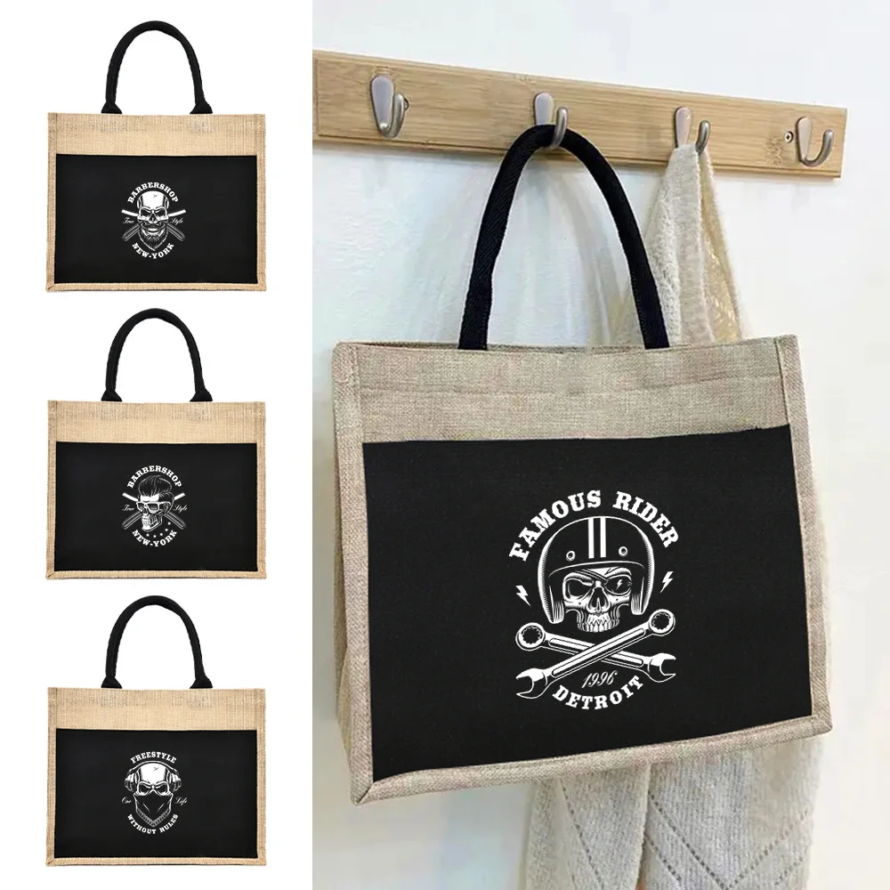 Women's Shopping Bags Fashion Skull Printed Linen Beach Bag One-shoulder Commuter Bag