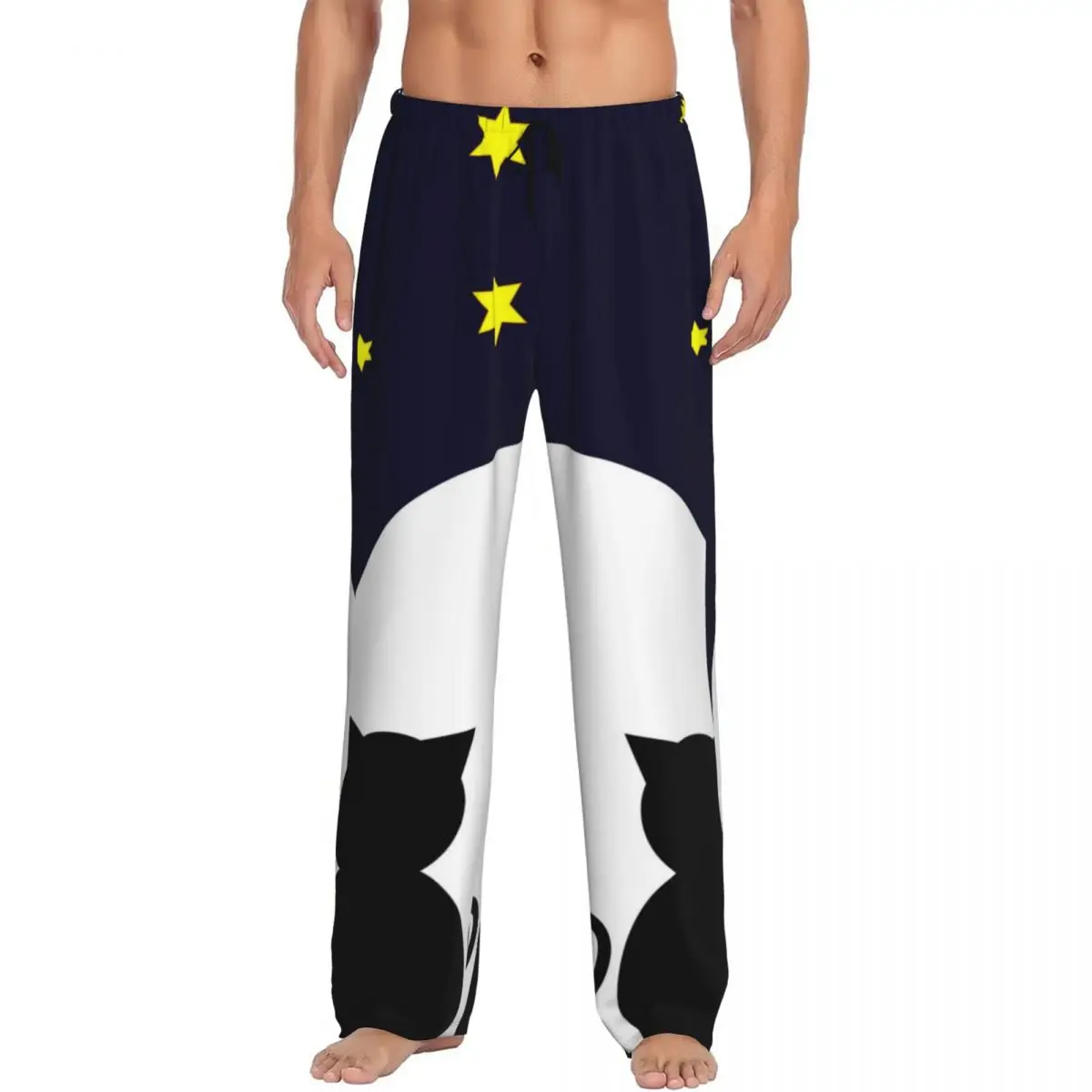 Cat In Love At Night With Moon Men Sleep Bottoms Male Lounge Trousers Men's Pajama Pants