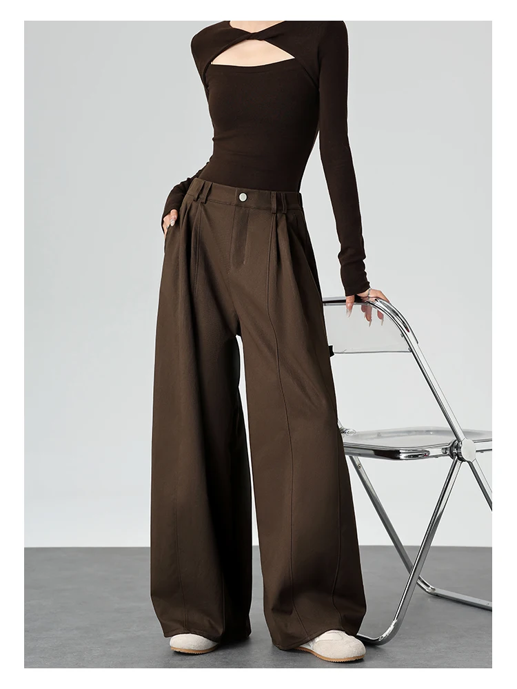 Harajuku Einfarbige Damen-Weitbein-Hose mit Hoher Taille, Übergroße Drapierte Jogginghose mit Elastischem Bund und Taschen für Herbst und Winter – Detail 12