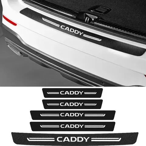 for Volkswagen VW CADDY Logo Car Door Sill Protective Plate Carbon Fiber Trunk Bumper Strips Anti Scratch Threshold Stickers