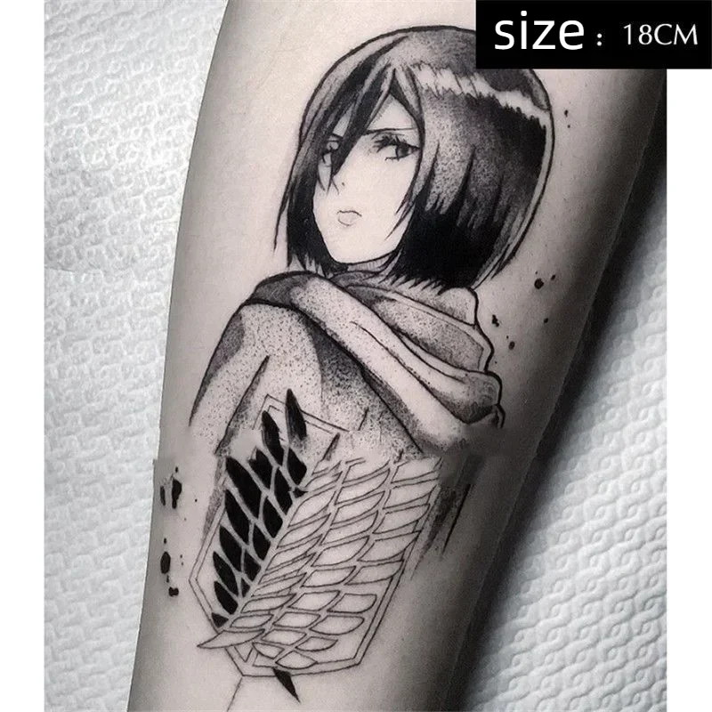 

Anime Attack on Titan Temporary Tattoos Mikasa Ackerman Character Transfer Tattoo Arm Body Art Waterproof Fake Tattoo Stickers