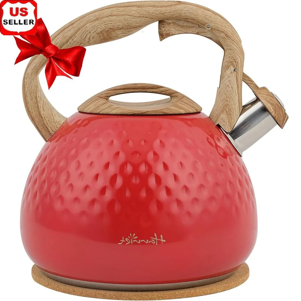 

Whistling Tea Kettle Food Grade Stainless Steel 25QT Stovetop Kettle with 5 Layer Bottom Anti-Scald Handle Elegant Design