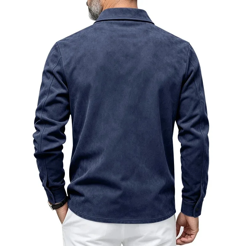 Herren-Freizeitjacke aus Kunstwildleder mit Kragen, langen Ärmeln, Knopfleiste vorne und Brusttaschen, geeignet für Frühling und Herbst. – Detail 29