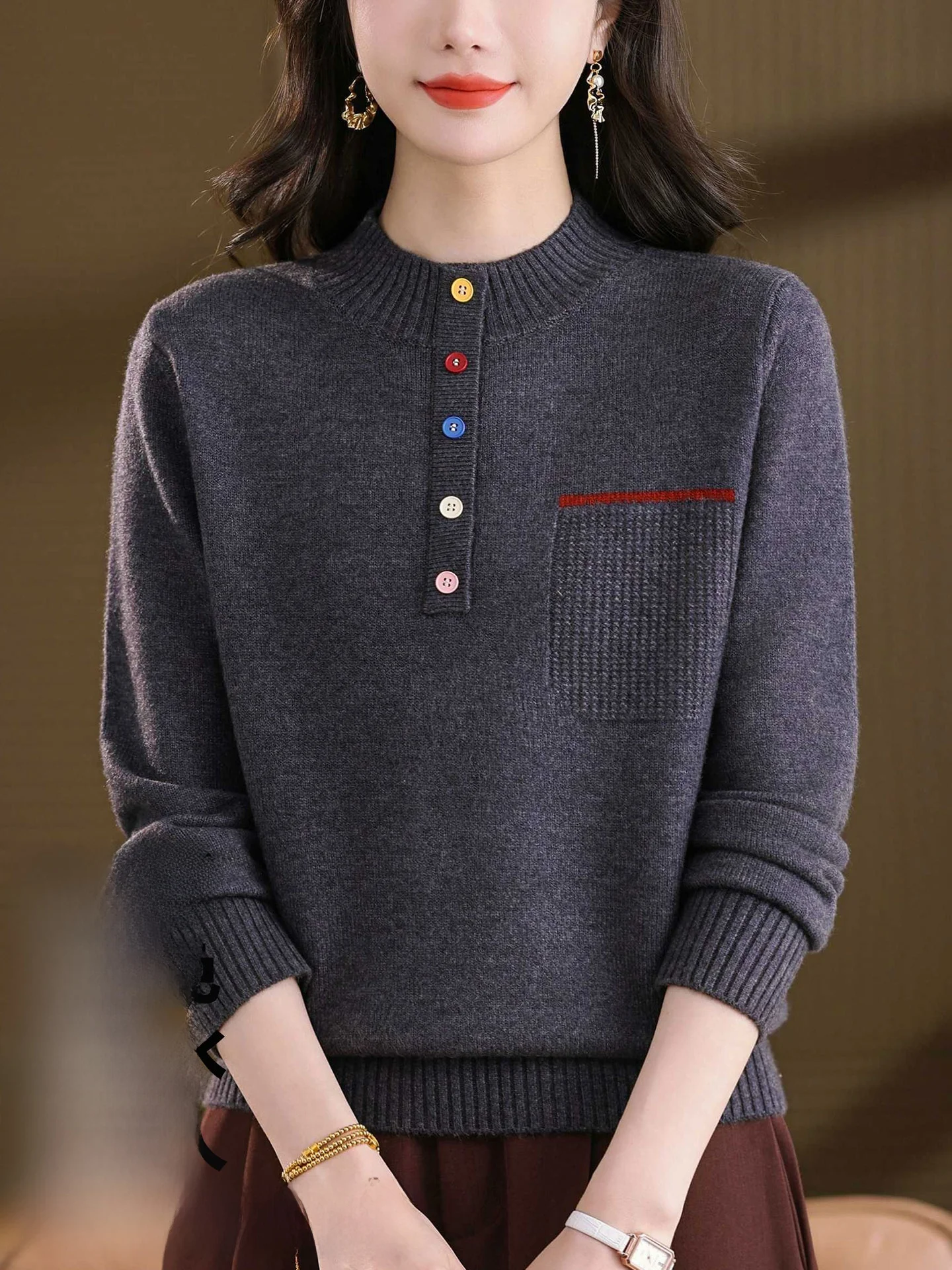 Suéter de Lã Tricotado sso e E para Mulheres, Gola Alta, Top Quente para Outono e Inverno, Nova Chegada, Estilo Cas...