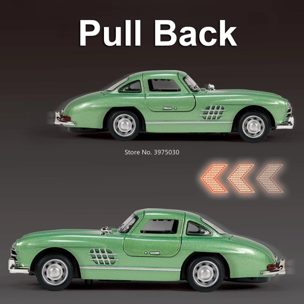 1:32 Benz 300SL Autos Legierung Diecast Modelle Spielzeug Rad Zurückziehen Miniatur Fahrzeug Gummi Reifen Oldtimer für Kinder Geburtstagsgeschenke