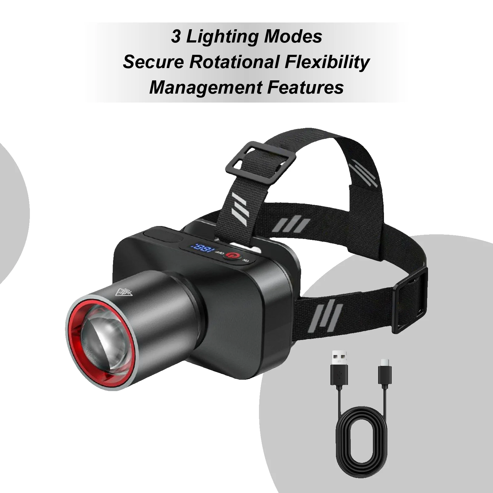 

Head Lights For Forehead Bright Headlamp Ultra Bright Zoomable Beam 90 Degree Angle Adjustable Waterproof Lightweight Headlight