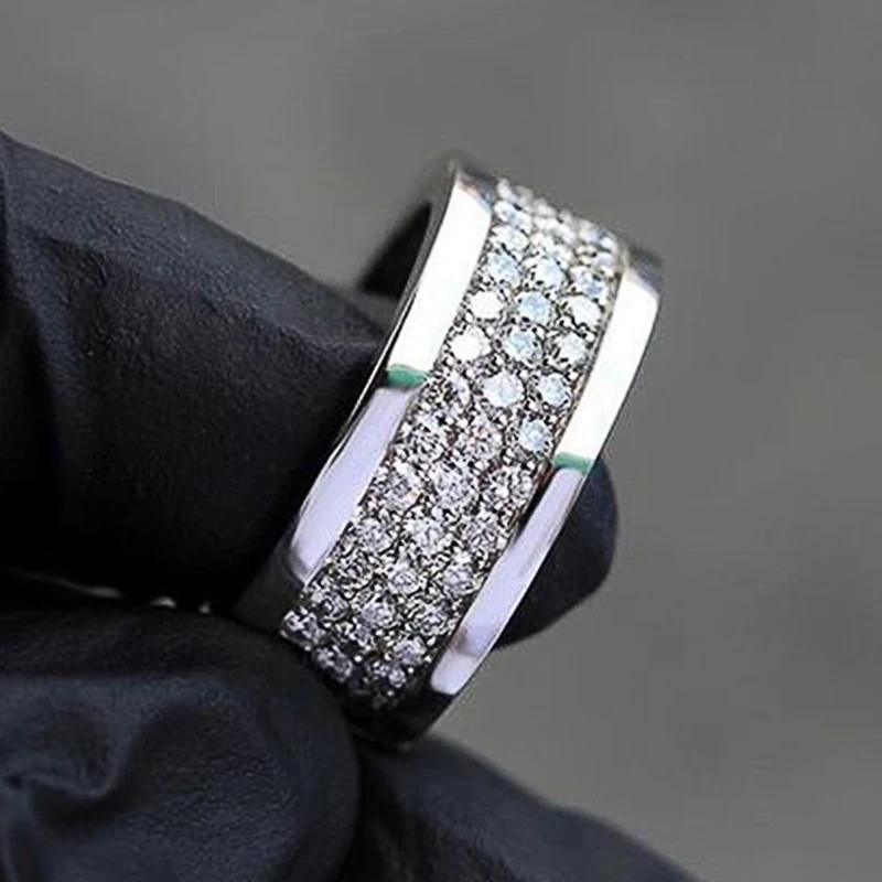 Huitan Wedding Bands Rings for Women/Men Silver Color Paved Cubic Zirconia Delicate Couple Rings Wife Husband Marriage Jewelry