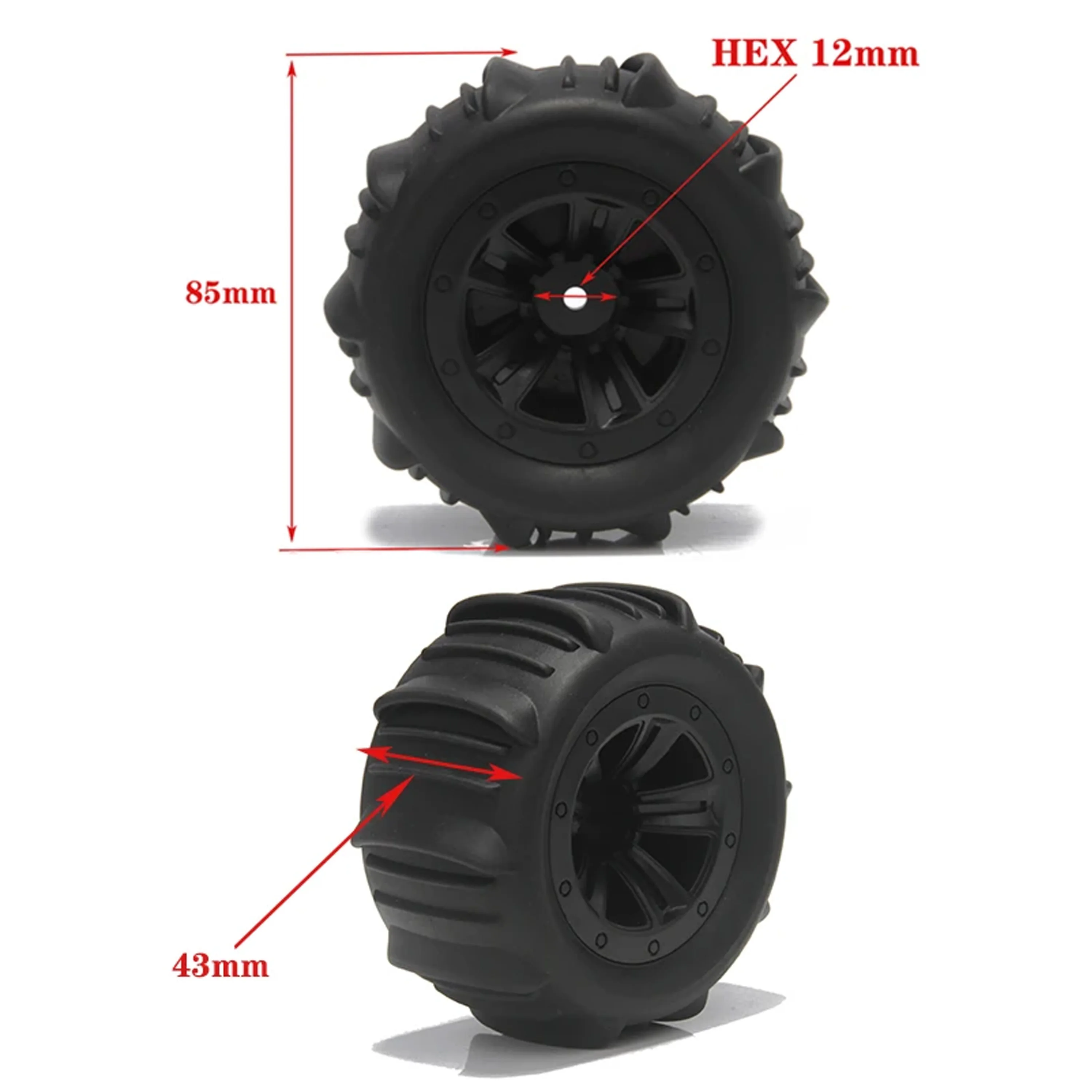 4PCS 12mm Hex 85mm Wear-resistant Rubber Desert Tires for WLtoys 144001 144010 HBX 16889 16890 SCY 16101 RC Car Upgrade Parts