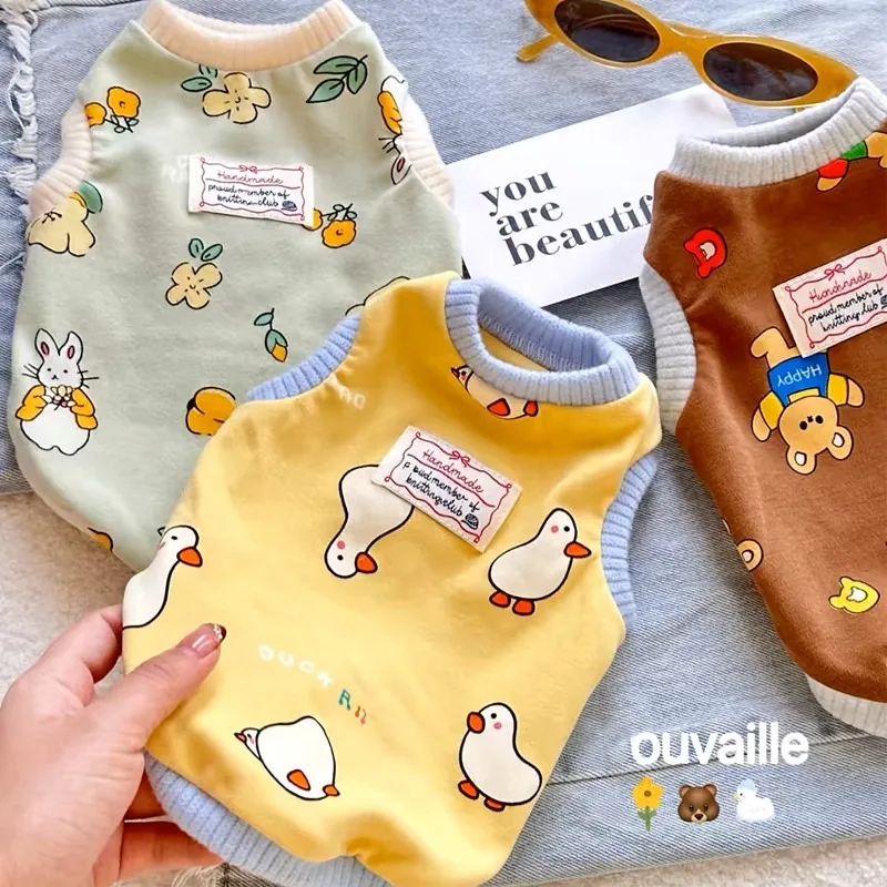 

Cute Duck Pattern Pet Dog Clothes Teddy Summer Cartoon Vest Bichon Sleeveless T-Shirt Poodle Casual Short Sleeve