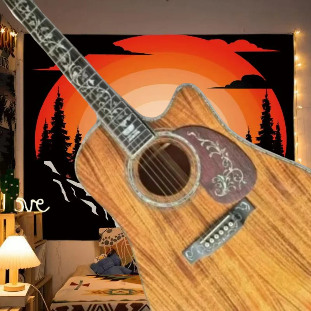Hot sale Missing Corner D45 Brown Acoustic Guitar KOA Body Painting Neck High Customized Solid Top for Beginners