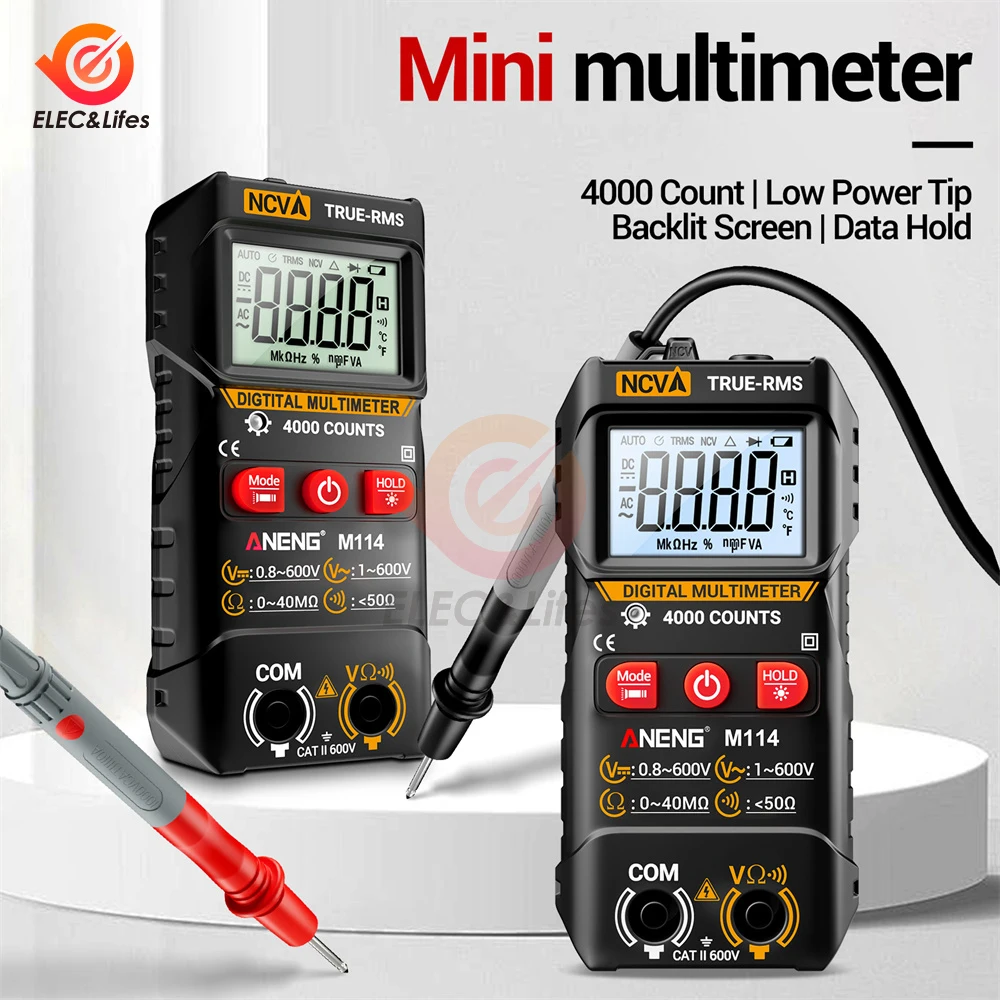 M114/M115 متعدد 600 فولت التيار المتناوب/تيار مستمر جهاز قياس الجهد الكهربائي NCV 40MΩ المقاومة متر 4000 عدد المتعدد مع صحيح RMS وأدوات الجرس