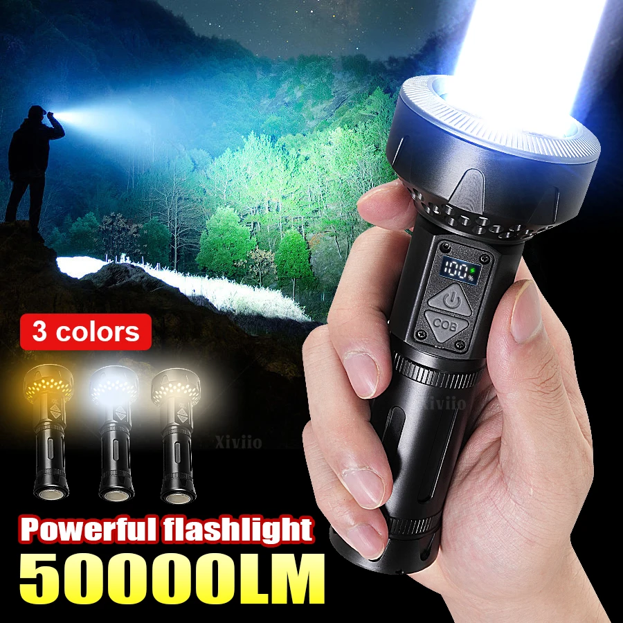 

2025 Новый перезаряжаемый фонарик 50000LM 2000M Освещение Супер мощный фонарик 8 режимов Светодиодные фонари высокой мощности Тактический фонарь