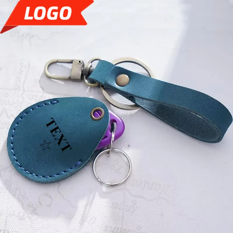 

Cowhide Genuine Leather Custom Logo Keychain Laser Engraved Vintage Door Access Card Holder Key Chain for Airtag Keyring