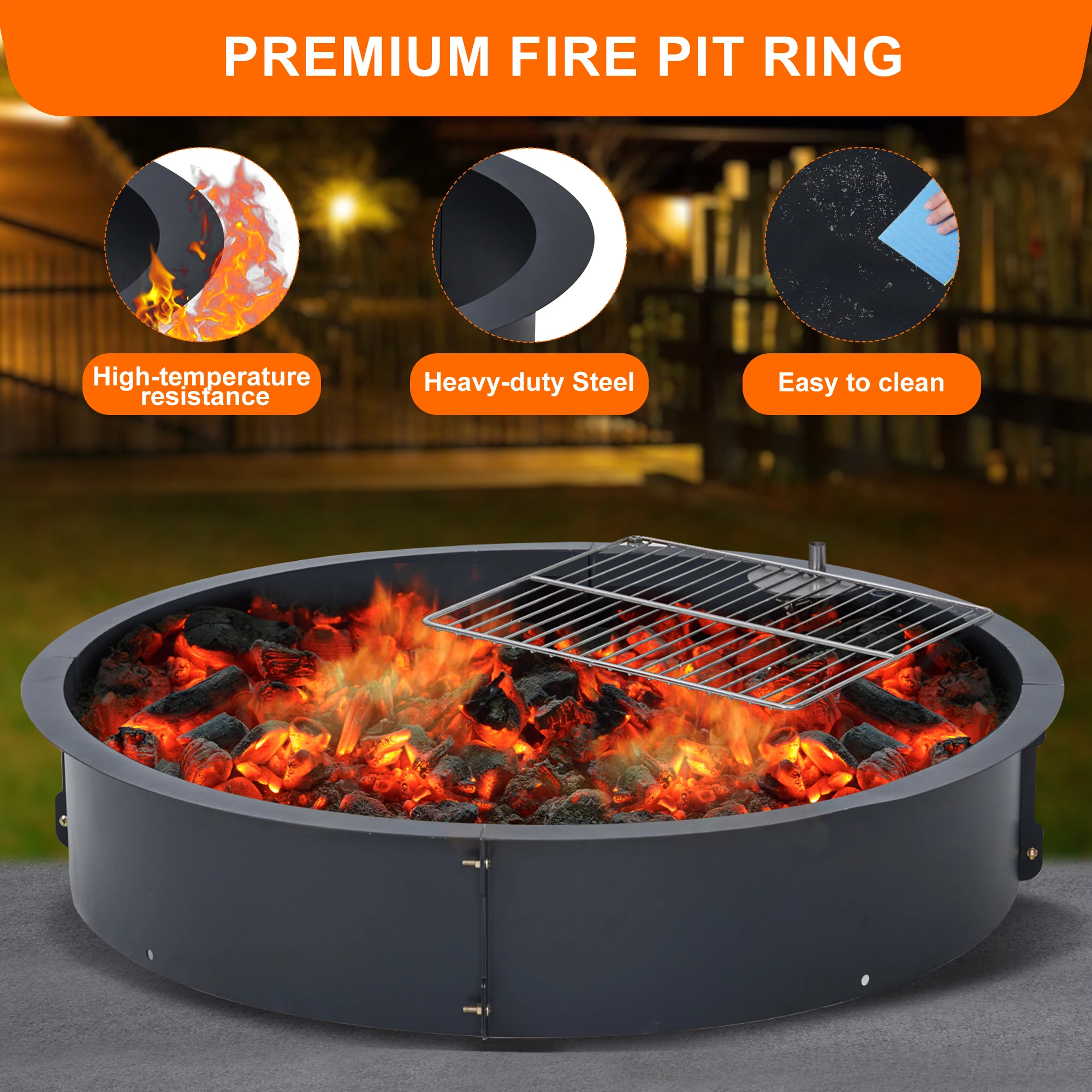 Fire Pit Ring Heavy Duty Solid Steel Fire Ring Firepits Insert for Outside, Backyard, Liner DIY Campfire