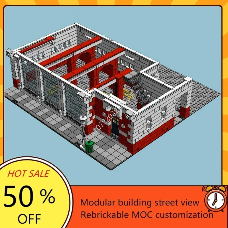 Brandweerkazerne Brandweer Modulaire Moc Creatief Street View Model Bouwstenen Architectuur Educatie Assemblage Model Speelgoed Cadeau