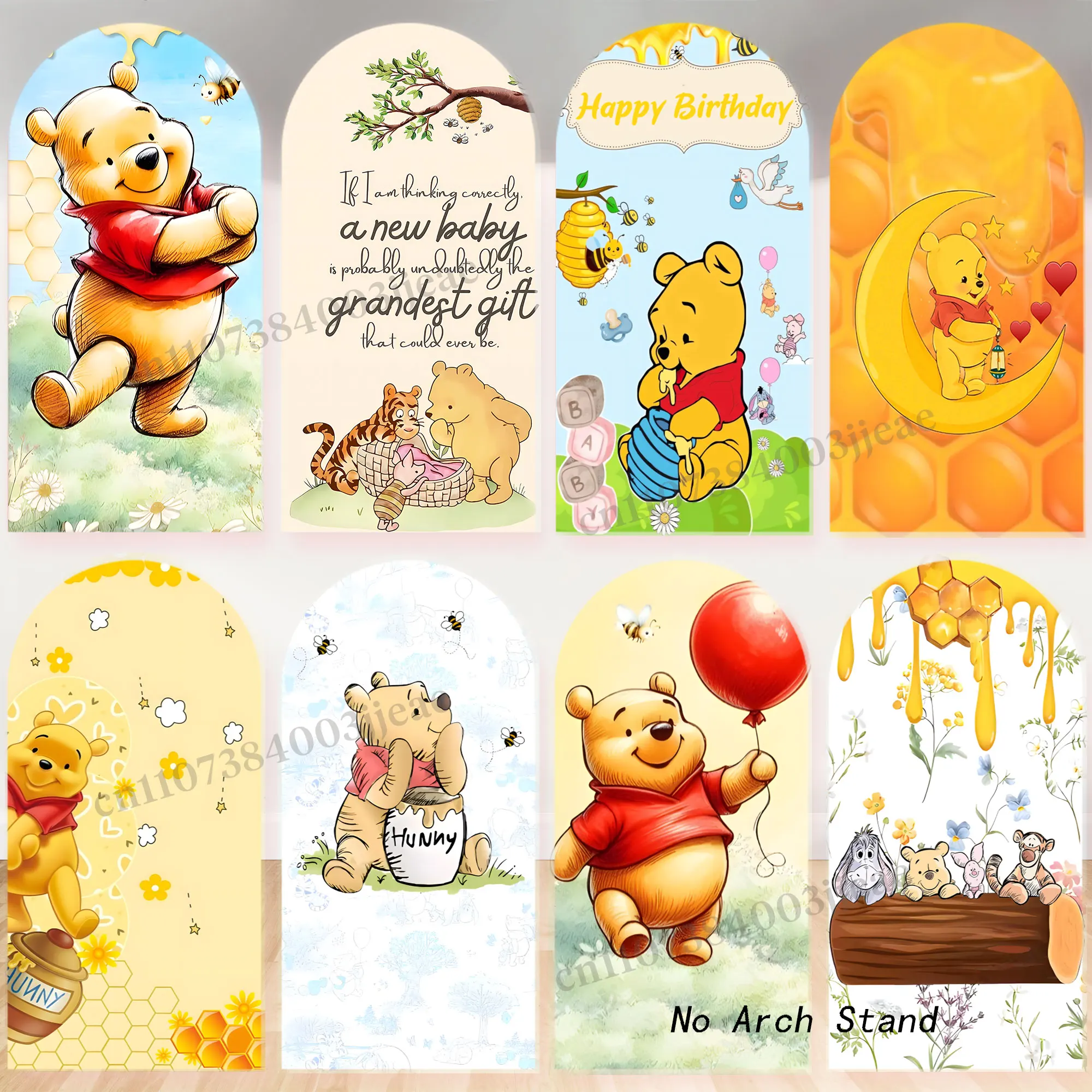 Housse de toile de fond Winnie l'ourson Joyeux Anniversaire pour fête d'enfants, thème Abeille, Tigger, Piglet, décor photo, fournitures pour photomaton