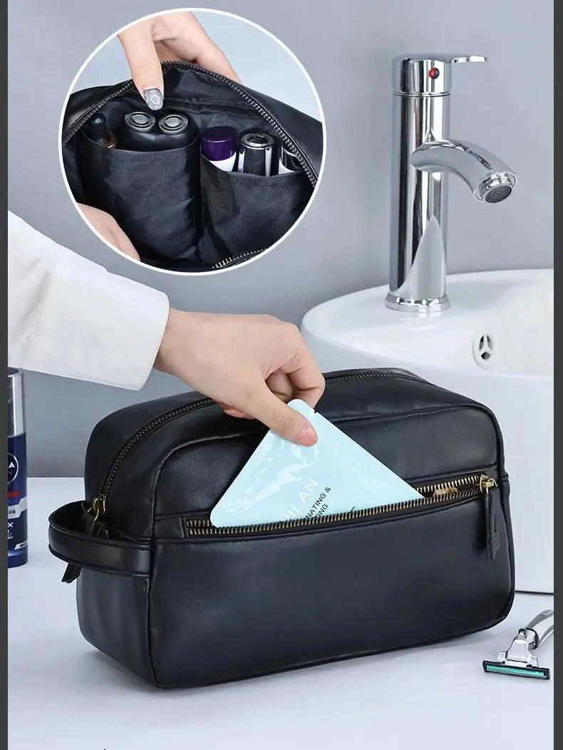 Männer Business Reise Waschen Kulturbeutel Wasserdichte PU Leder Bad Rasieren Werkzeuge Organizer Tasche Make-Up Tasche Frauen Kosmetik Tasche