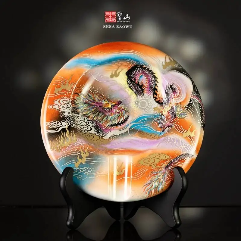 

Original Shengshan National Trend Enamel Pastel Dragon Gold And Silver Ceramic Cigar Holder Ashtray Chinese Handmade Desktop