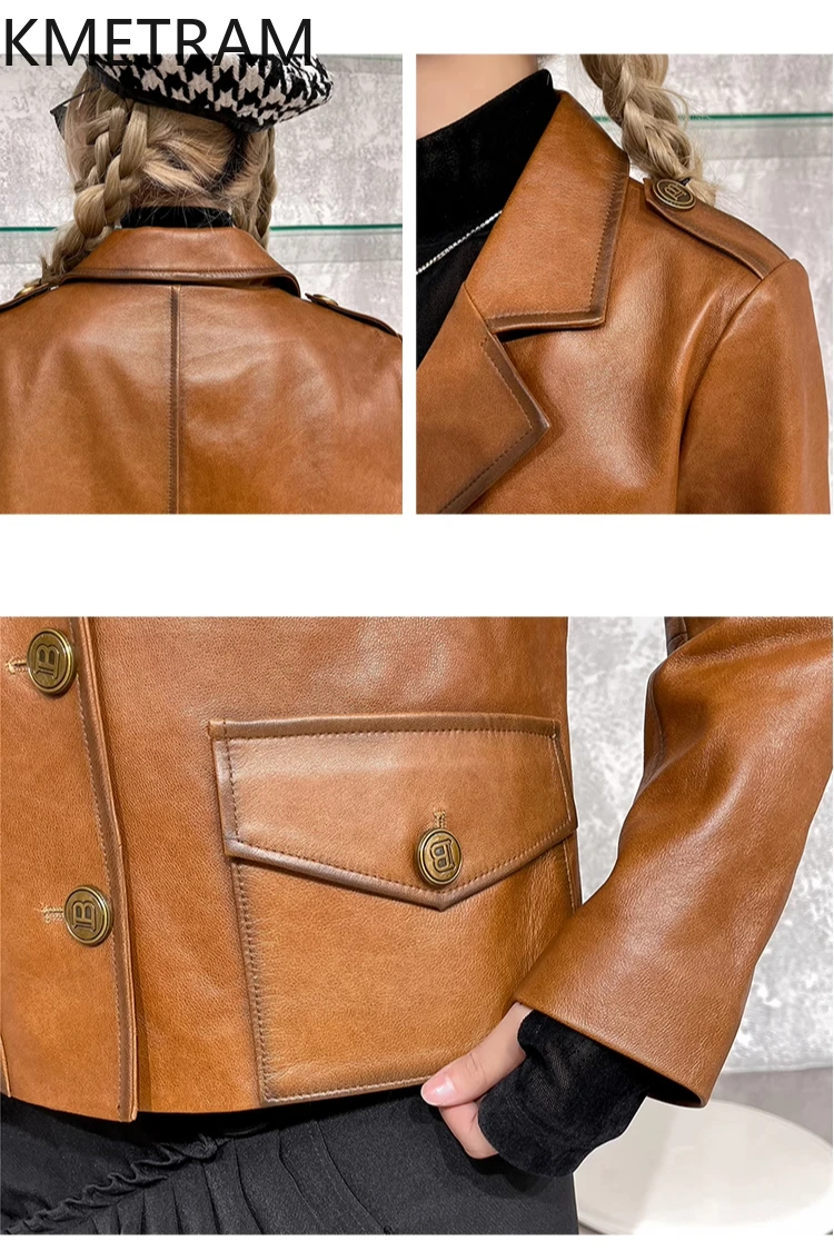 100% Oil Wax Sheepskin Jacket Woman Vintage Yellow Genuine Leather Jackets Women Motorcycle Outerwears Fall Clothes 2025 кожанка