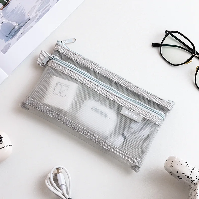 Transparent mesh data cable storage bag desktop storage bag Coin Card Key Card Holder Earphone Charger Pouch Travel Organizer