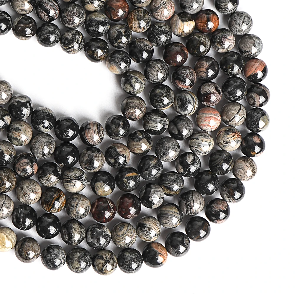 Natural Black Silver Leaf Jasper Beads Strands Gray Brown Round Loose Beads For Jewelry Making DIY Bracelet Make Bracelets