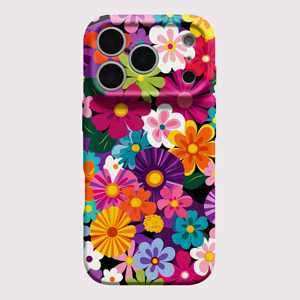 Funda para Teléfono iPhone 17 16 15 14 13 12 11 Pro Max Air 16e 7 8 Plus XS Max X XR, Carcasa Rígida de PC con Diseño Floral Retro Colorido