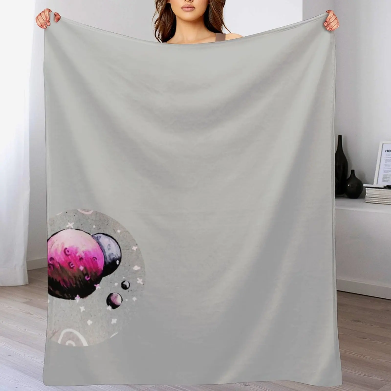 Pink Planets Throw Blanket Warm Comfortable Blanket Gift for Parents Friends