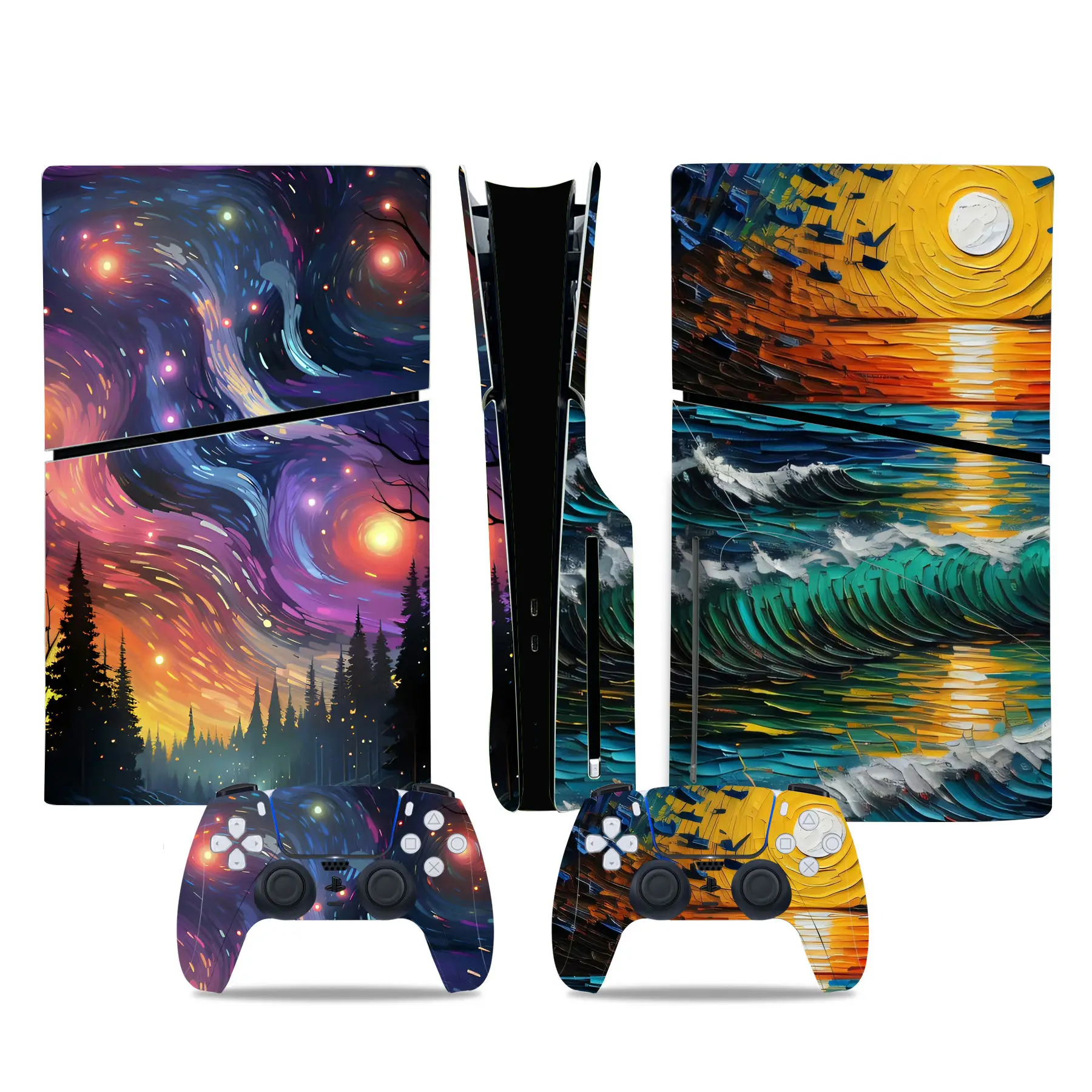 FOR PS5 Slim Disc Skin Sticker Geometry Protective Vinyl Wrap Cover Full Set for PS5 Slim Disc Console and 2 Controllers