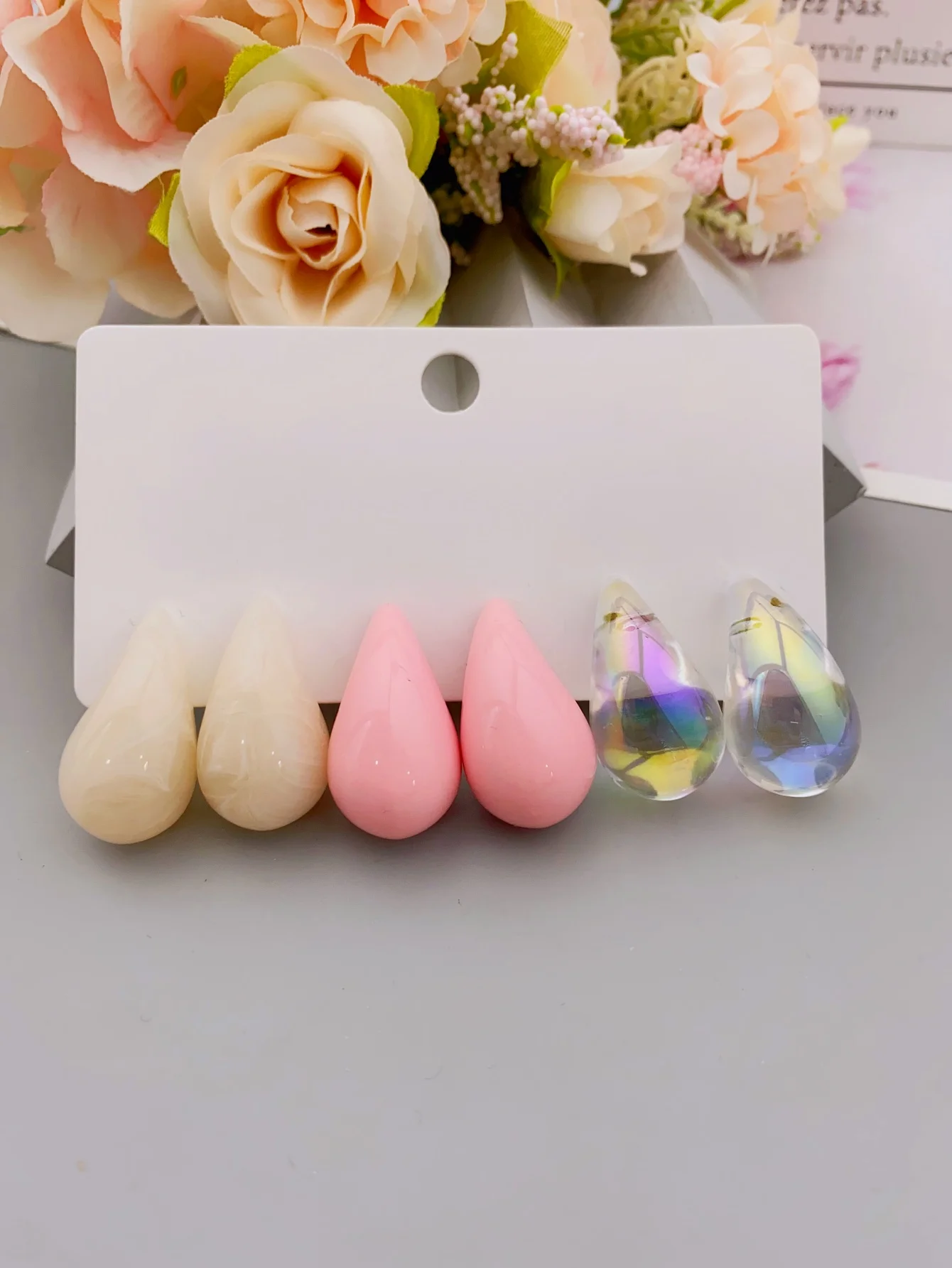 Set of 3 Pairs of Water Drop Stud Earrings in Different Colors for Women earrings for women