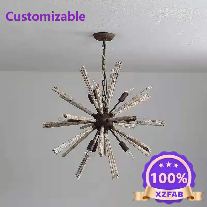 Factory Direct 2026 Cross-border special for American rural retro old wood chandelier living room dining room bedroom clothing