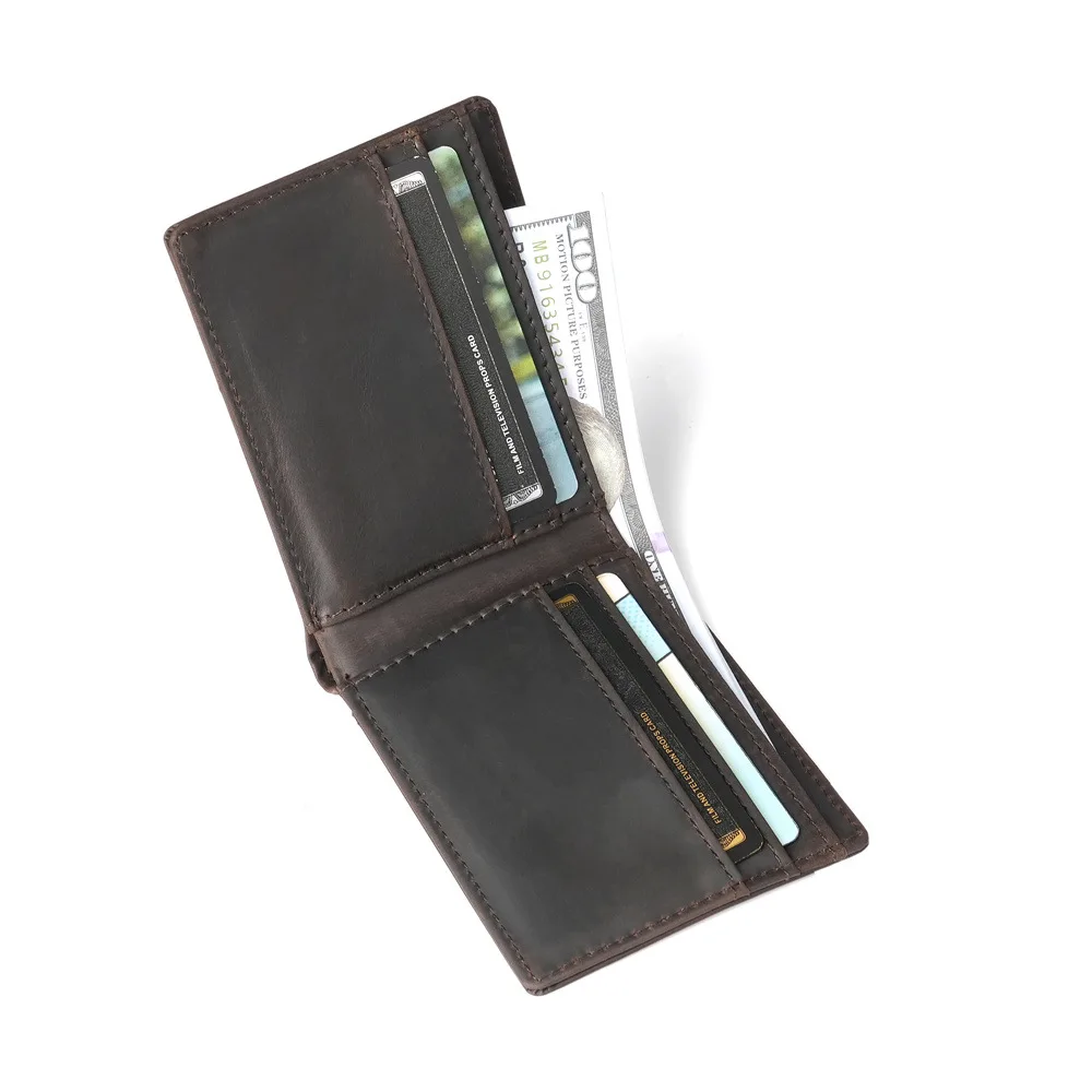 1162 Men's Bifold Short Leather Retro Wallet, Cowhide Crazy Horse Leather Wallet, Casual Portable Card Bag