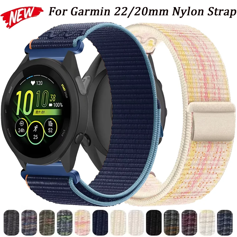 22/20mm Nylon Loop Watchband For Garmin Forerunner 965 265 165 55 Sport Bracelet Garmin Approach S50 Venu 3/Vivoactive 5 4 Strap