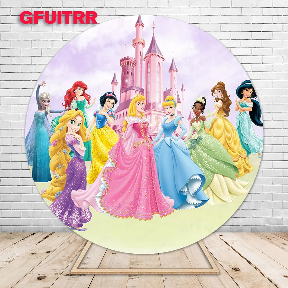 Disney Princess Theme Round Background Girls Birthday Party Decoration Photo Baby Shower Flowers Circle Background Booth puntelli