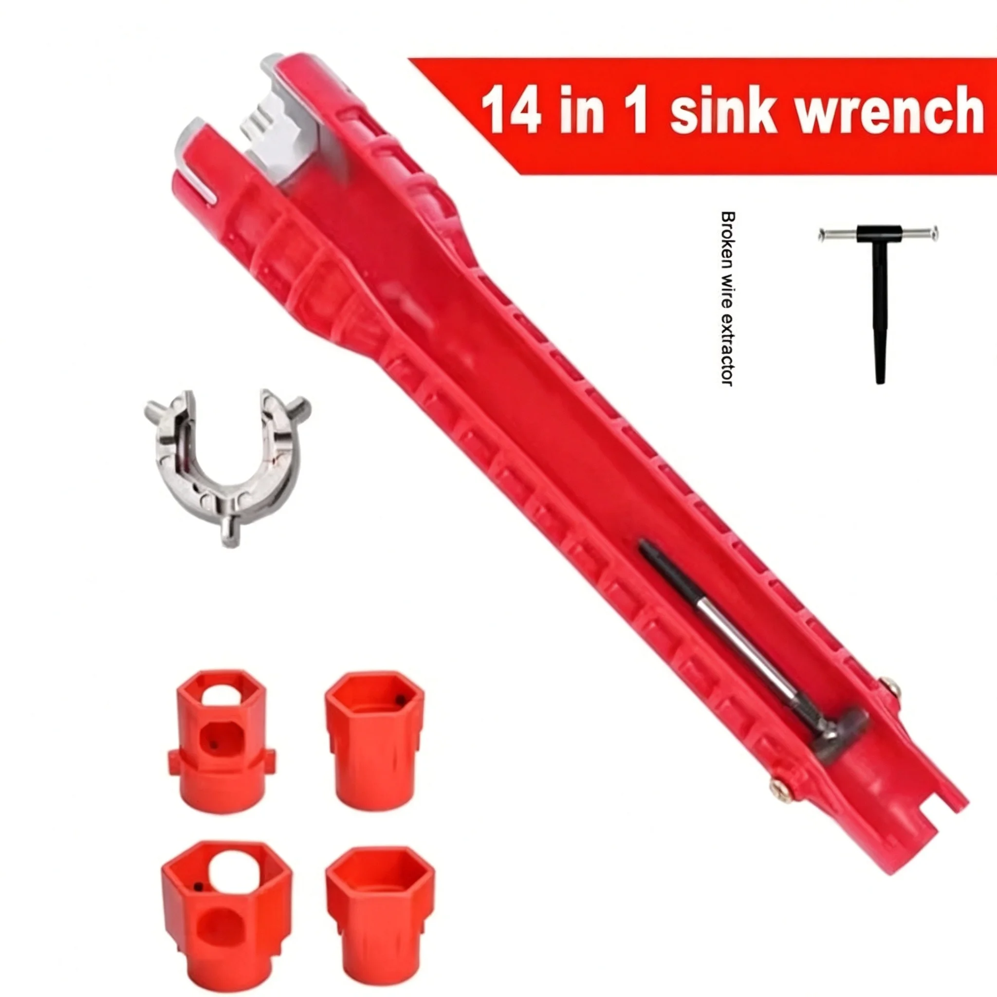 14-in-1 Multifunctional Sink Wrench, Professional Plumbing Installation Tool for Bathroom Faucet, Water Pipe Assembly & Repair
