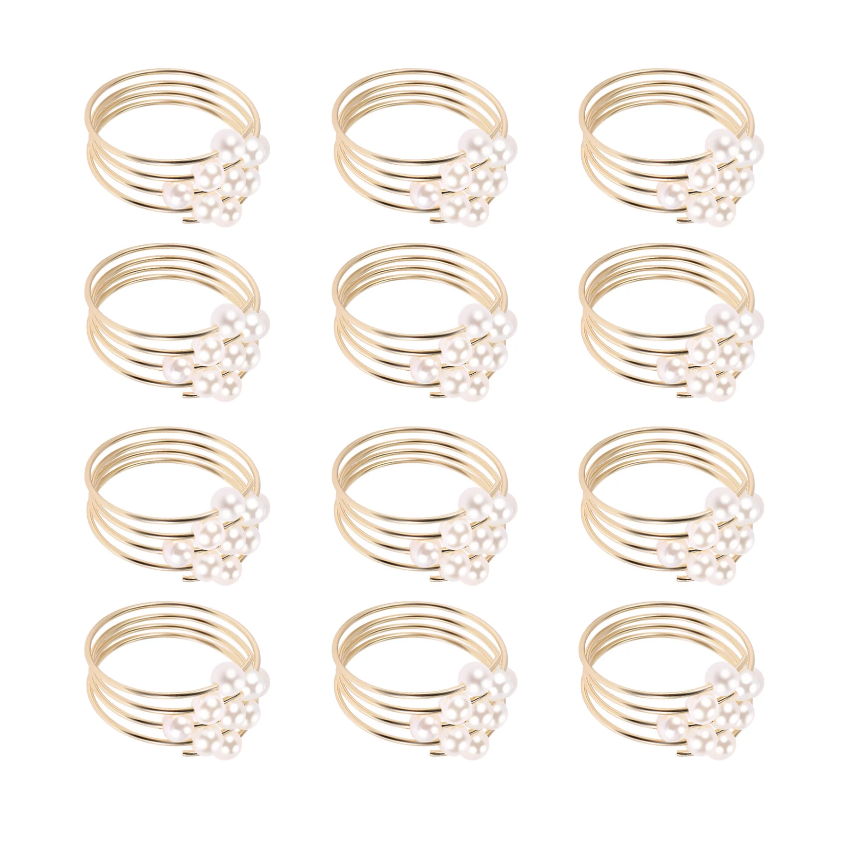 ABWR-Set Of 12 Gold Pearls Napkin Rings Weddings Favors Serviette Napkin Rings For Dinner Table Pearl Napkin Buckles Rings