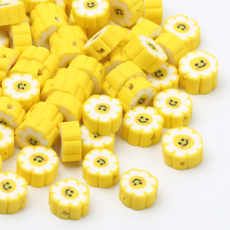 20/50/100pcs Yellow Polymer Clay Beads Sunflower Spacer Smiling Beads For Jewelry Making DIY Bracelet Necklace Accessories